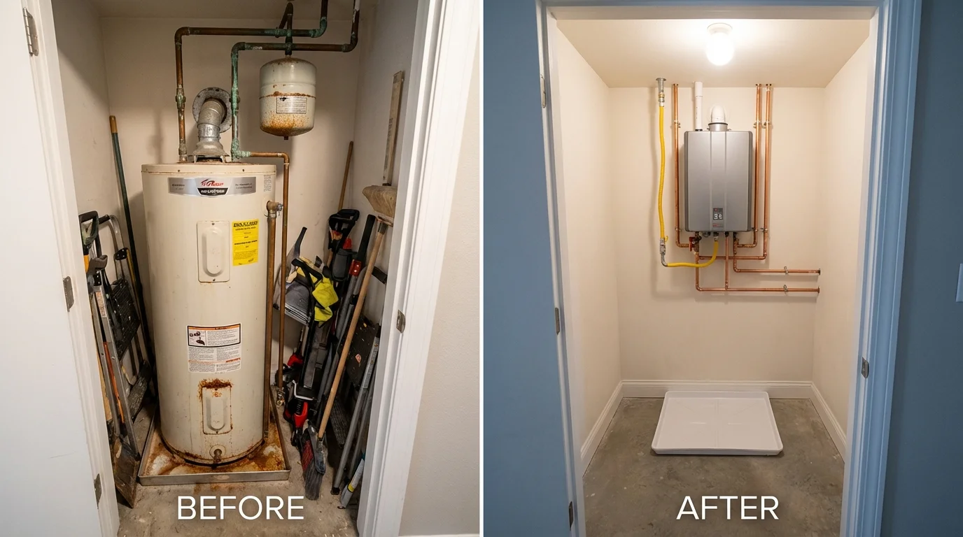 Tank water heater versus wall-mounted tankless unit comparison for Shepherdstown, WV homeowners