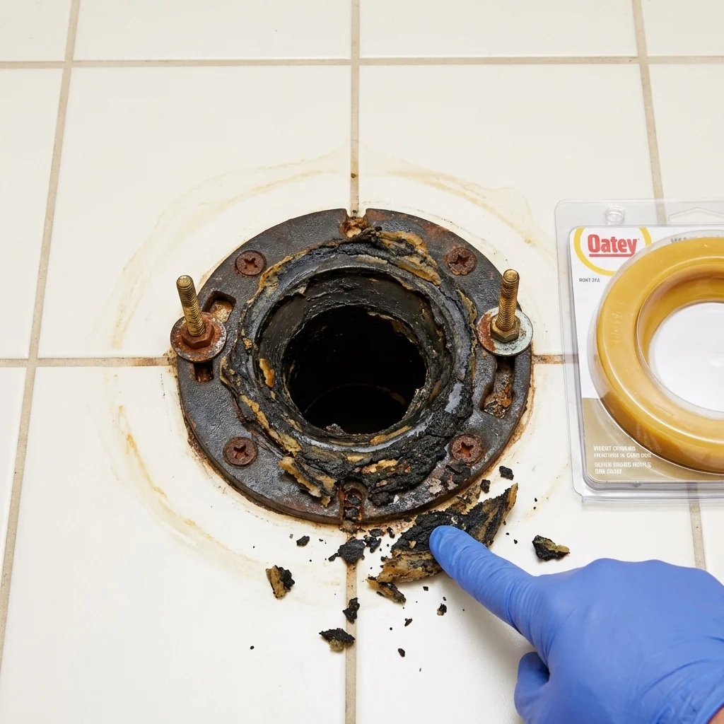 Failed wax ring showing water seepage at the base of a toilet in a Shepherdstown, WV home